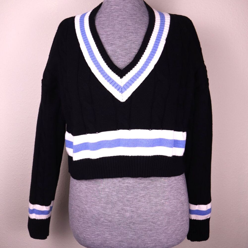 Vintage Style Varsity Schoolgirl Tennis Sweater M 80s Y2K Indie Cable Knit Crop